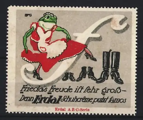 Reklamemarke Erdal, Schuhputzmittel, Froschfrau mit hübschen Schuhen