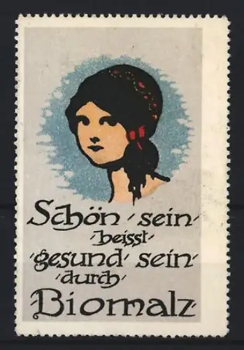 Reklamemarke Biomalz, Kräftigungspräparat, Hübsche Frau mit Schleife im Haar