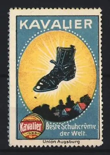Reklamemarke Union Augsburg, Kavalier Schuhcreme, Schuhpflegemittel, Glänzender Stiefel