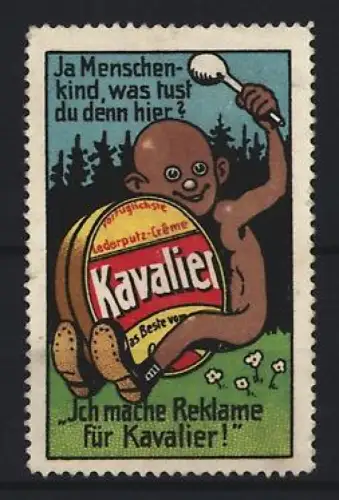 Reklamemarke Kavalier Lederputz-Creme, Schuhpflegemittel, Kind mit Creme und Bürste