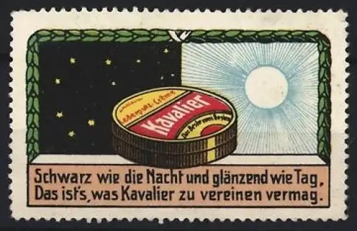 Reklamemarke Kavalier Creme, Schuhpflegemittel, Tag-Nacht-Symbolik
