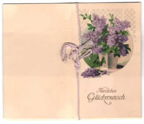 Glückwunschkarte Konfirmation, Topf mit Flieder, Du trittst hinaus ins Leben, zu suchen wahres Glück