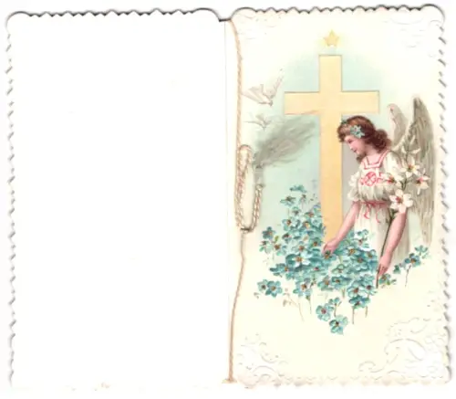 Glückwunschkarte Taufe, Engel zwischen Blumen, Lasst die Kindlein zu mir kommen, Ihnen ist das Himmelreich