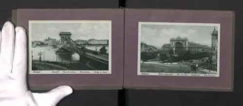 Leporello-Album Budapest mit 20 Lichtdrucken, Ostbahnhof, Kettenbrücke, Boulevard de Therese, Strassenbahn, Kalvin-Platz