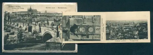 Leporello-AK Prag / Praha, Karlsbrücke, Rudolfinum, Kleinseitner Brückentürme, Altstädter Rathaus