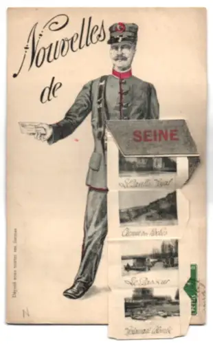 Leporello-AK Seine-Port, Postbote, La Mairie, La Grosse Roche, Le Pavillon Royal