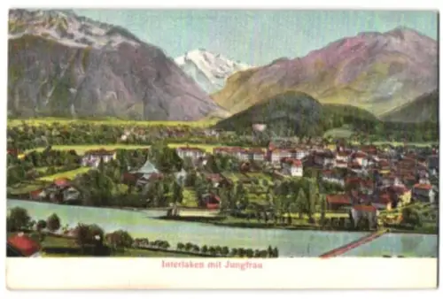 Relief-AK Interlaken, Ortsansicht mit Jungfrau