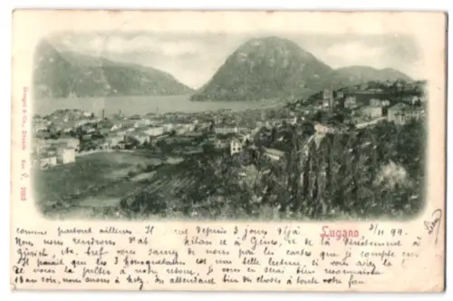 Relief-AK Lugano, Blick über den Ort