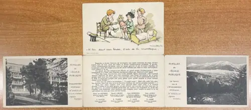 Künstler-AK Francisque Poulbot: Etablissement, Odeillo, L`Ecole Publique, Les Pyrénées