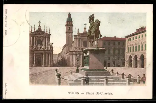 AK Torino, Place St-Charles con statua e chiesa sullo sfondo