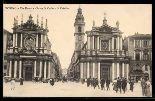 AK Torino, Via Roma, Chiesa S. Carlo e S. Cristina