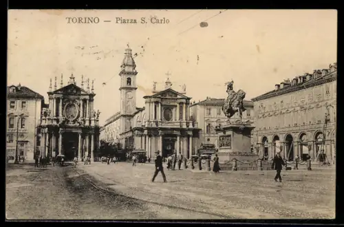 AK Torino, Piazza S. Carlo con monumento e chiese gemelle