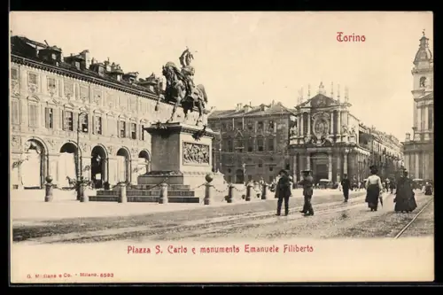 AK Torino, Piazza S. Carlo e monumento Emanuele Filiberto