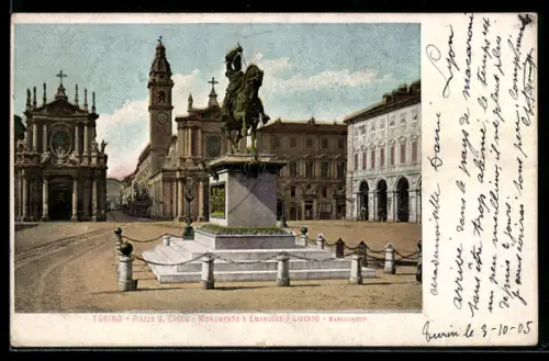 AK Torino, Piazza S. Carlo, Monumento a Emanuele Filiberto e Marochetti