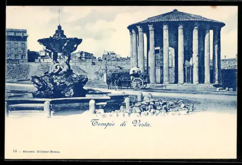 AK Roma, Tempio di Vesta con fontana e carrozza