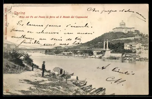 AK Torino, Riva del Po col Ponte in ferro ed il Monte dei Cappuccini