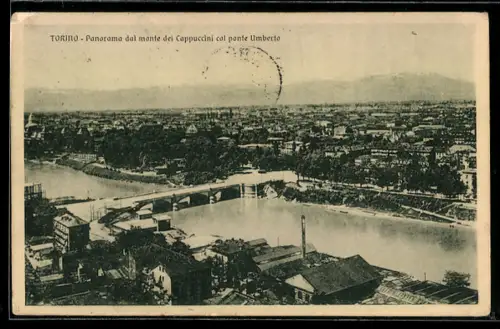 AK Torino, Panorama dal monte dei Cappuccini col ponte Umberto