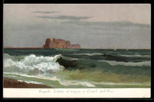 Künstler-AK Napoli, Effeto d`acqua e Castel dell`Ovo