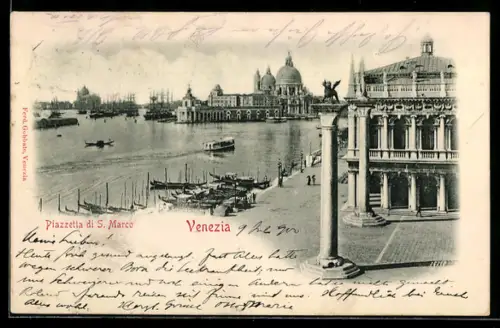 AK Venezia, Piazzetta di S. Marco con vista sulla Basilica di Santa Maria della Salute e gondole