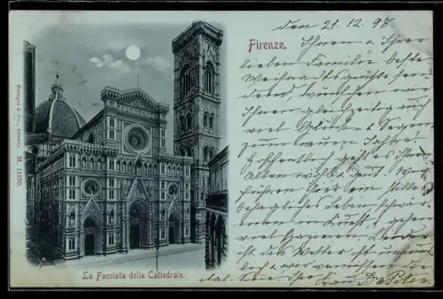 Mondschein-AK Firenze, La Facciata della Cattedrale