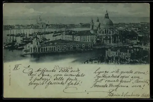 Mondschein-AK Venezia, Veduta panoramica del Canal Grande e Santa Maria della Salute al tramonto