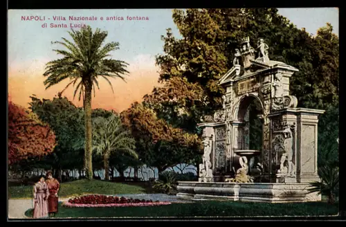 AK Napoli, Villa Nazionale e antica fontana di Santa Lucia