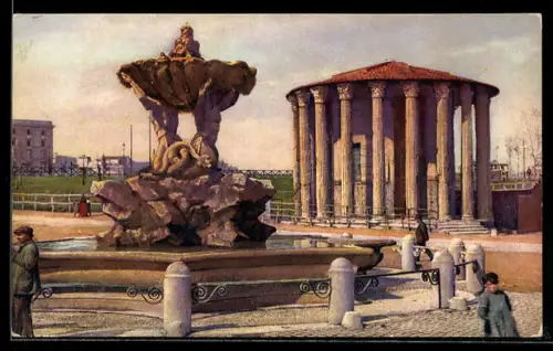 AK Roma, Tempio di Vesta e fontana con figure mitologiche