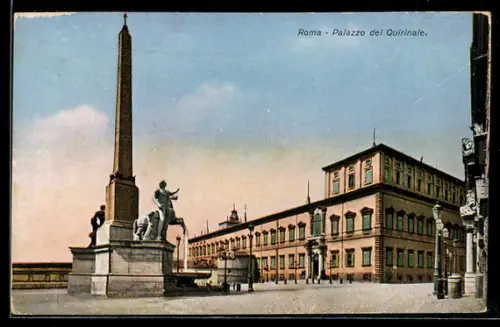AK Roma, Palazzo del Quirinale con obelisco e statue nella piazza