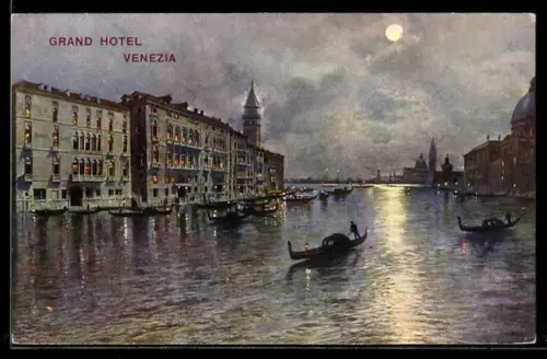 AK Venezia, Grand Hotel e gondole al tramonto sul Canal Grande al chiaro di luna