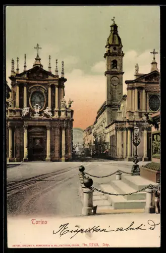 AK Torino, Vista delle chiese di San Carlo e Santa Cristina