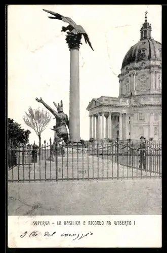 AK Superga, La Basilica e Ricordo ad Umberto I