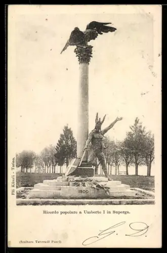 AK Superga, Ricordo popolare a Umberto I con colonna e aquila