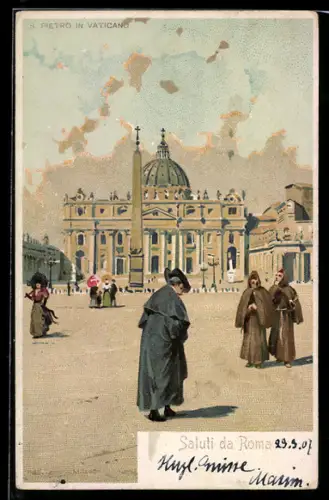 Künstler-AK Roma, S. Pietro in Vaticano con figure sul piazzale