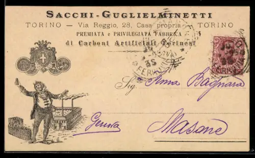 AK Torino, Cartolina pubblicitaria Sacchi-Guglielminetti, Via Reggio 28