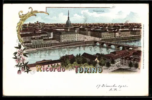 Lithographie Torino, Panorama con fiume