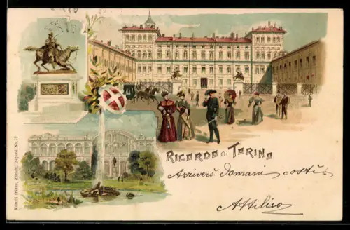 Lithographie Torino, Monumento e scena di vita cittadina