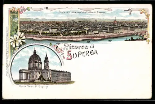 Lithographie Torino, Visto dalla basilica di Superga e Chiesa Reale di Superga