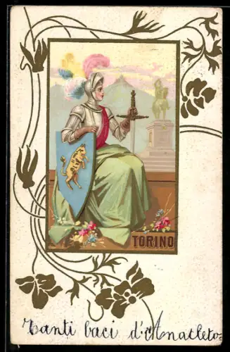 Lithographie Torino, Figura allegorica con scudo e spada