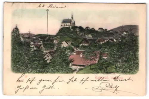 Relief-AK Rankweil /Vorarlberg, Teilansicht des Ortes mit Kirche