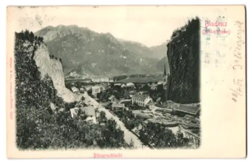 Relief-AK Bludenz, Partie in der Bürserschlucht mit Teilansicht