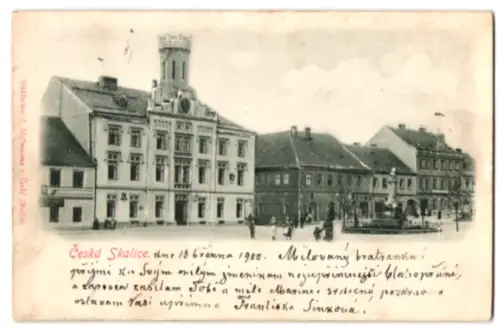 Relief-AK Ceská Skalice, Platz mit Denkmal