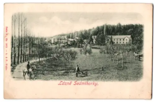 Relief-AK Lazne Sedmihorky, Ortsansicht