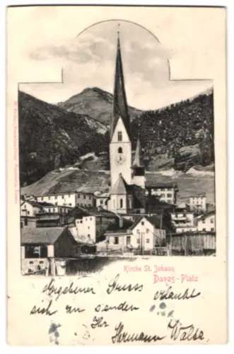 Relief-AK Davos-Platz, Kirche St. Johann