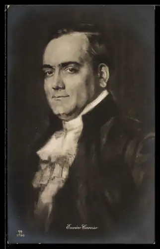 Künstler-AK Enrico Caruso im seitlichen Portrait mit einem Rüschenkragen