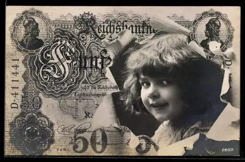 AK Portrait eines jungen Kindes in einem Reichsmark-Schein