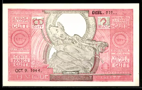 AK Belgien, Währungsreform 1944, Compte Gutt, Geld, Banknote