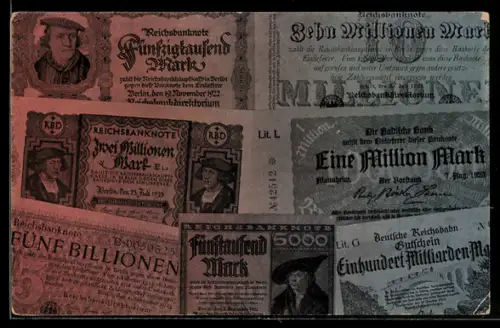 AK Geldscheine fünfzigtausend bis fünf billionen Mark
