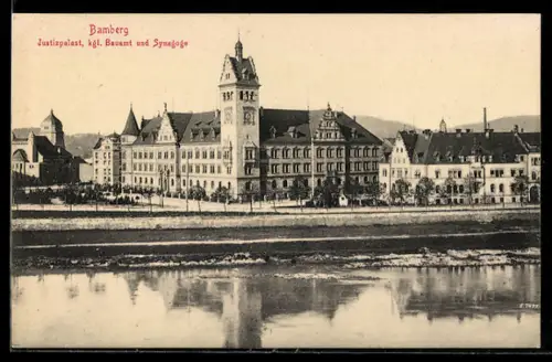 AK Bamberg, Synagoge, Justizpalast und Königliches Bauamt