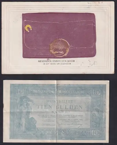 AK Brieftaschenform mit einem falschen niederländischen Zehn Gulden-Schein darin