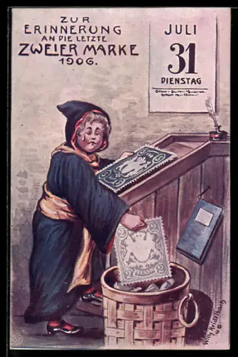AK Zur Erinnerung an die letzte Zweier-Marke 1906, Münchner Kindl, 31. Juli